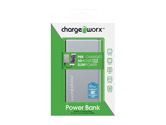 Chargeworx 5,000mAh Ultra Slim Power Bank (Silver)