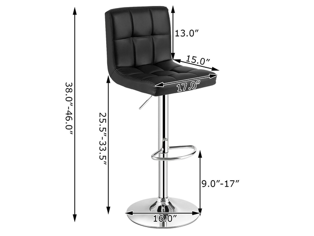 Costway Adjustable Armless Bar Stool Swivel Kitchen Counter Bar Chair PU Leather - Black