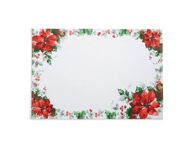 Bardwil Christmas Poinsettia Watercolor Placemat Green 13″ X 19″