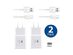 Wall Charger with USB-C High Speed Charge & Sync Cable for Samsung Galaxy S8/S9, LG G5/G6/Huawei-White 2 Pack - White