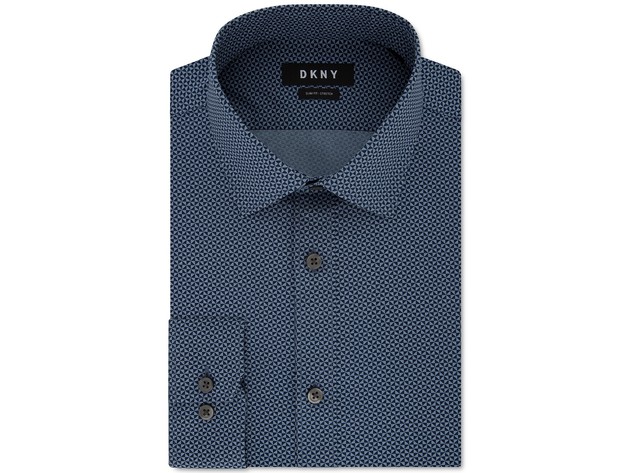 DKNY Men's Slim-Fit Textured Dress Shirt Blue Size 17x32-33