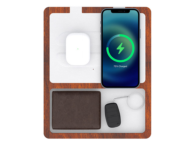 NYTSTND DUO TRAY Wireless Charging Station (White Top/Oak Base)