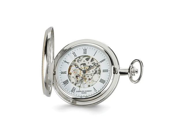 Charles Hubert Gold Finish Brass 2-tone Skeleton Dial Pocket Watch