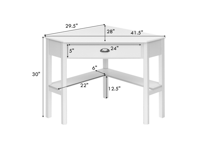 Costway Corner Computer Desk Laptop Writing Table Wood Workstation Home Office Furniture - White