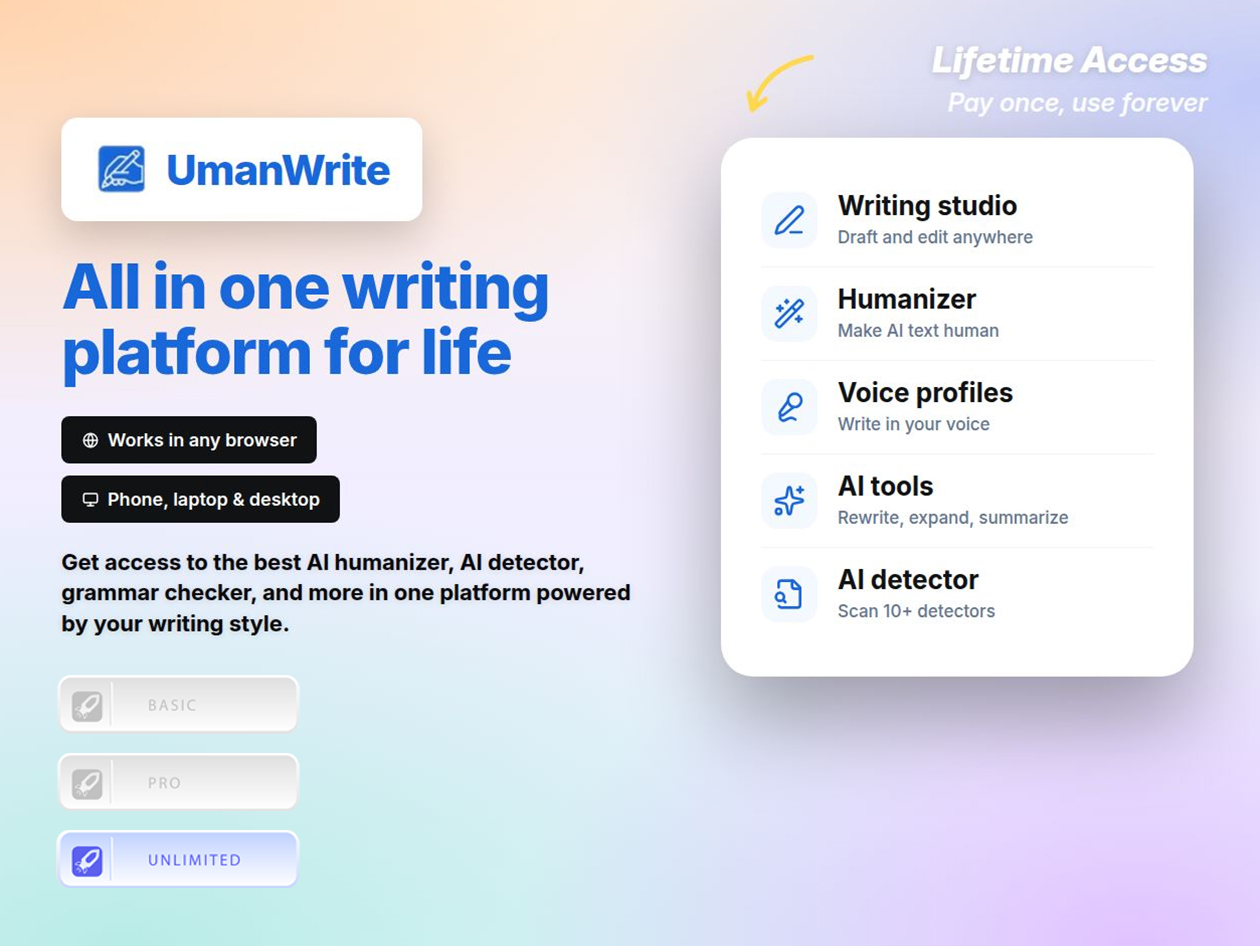 UmanWrite: All-in-One Writing Platform: Lifetime Subscription