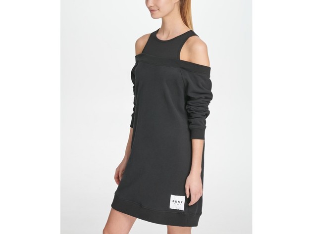 DKNY Women's Cold-Shoulder Shirt Dress Black Size Small