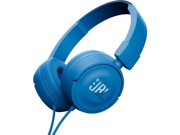 JBL T450 Wired On Ear Headphones with Pure Bass Sound & 1-Button Remote with Microphone - Blue