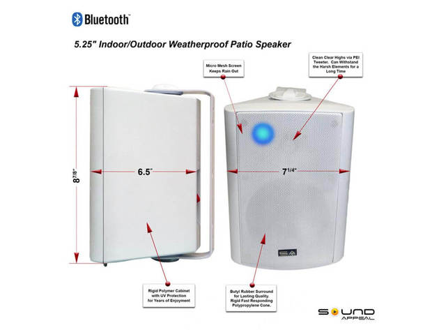 Sound Appeal SABLAST5W BT Blast 5 inch Indoor/Outdoor Weatherproof Speakers (Pair) - White