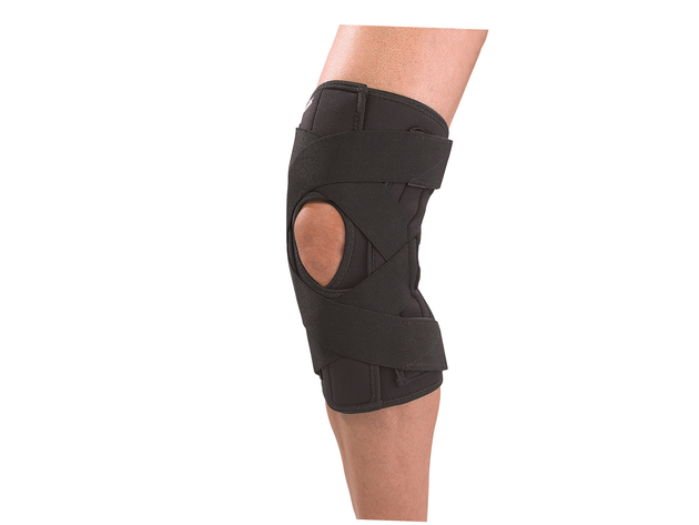 Mueller Wraparound Knee Brace Deluxe Neoprene with Crossing Straps and Patella Opening Help Stabilize The Kneecap, Double Extra Large: 20-21.5 Inches, Black