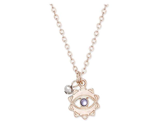 Inspired Life Women's Metallic Pendant Necklace with Evil Eye and Charm - Rose Gold