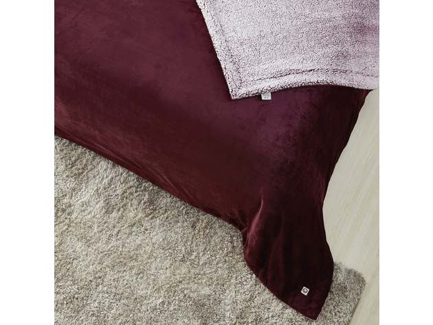 Zakary Flannel Reversible Heathered Sherpa Throw Blanket (90"x90"/Purple)