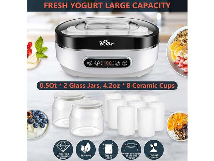 Suteck Yogurt Maker SNJ-159B Automatic Digital Machine with 8 Glass Jars