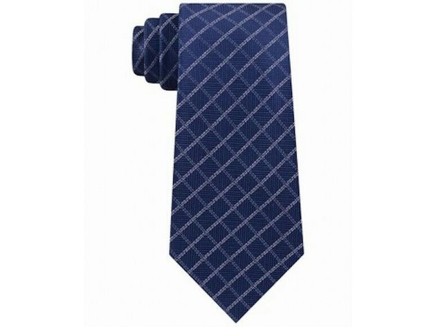 Michael Kors Mens Classic Textured Grid Silk Neck Tie Blue 3 1/8" Blue Size Regular