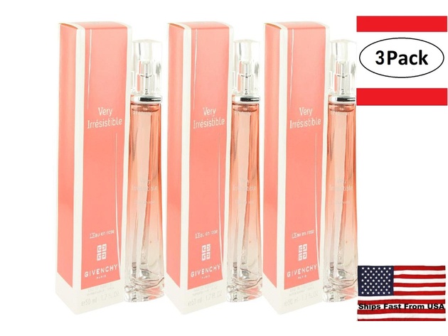 3 Pack Very Irresistible L'eau En Rose by Givenchy Eau De Toilette Spray 1.7 oz for Women