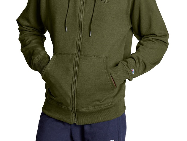 Champion Men's Powerblend Fleece Full Zip Hoodie  Green Size Medium