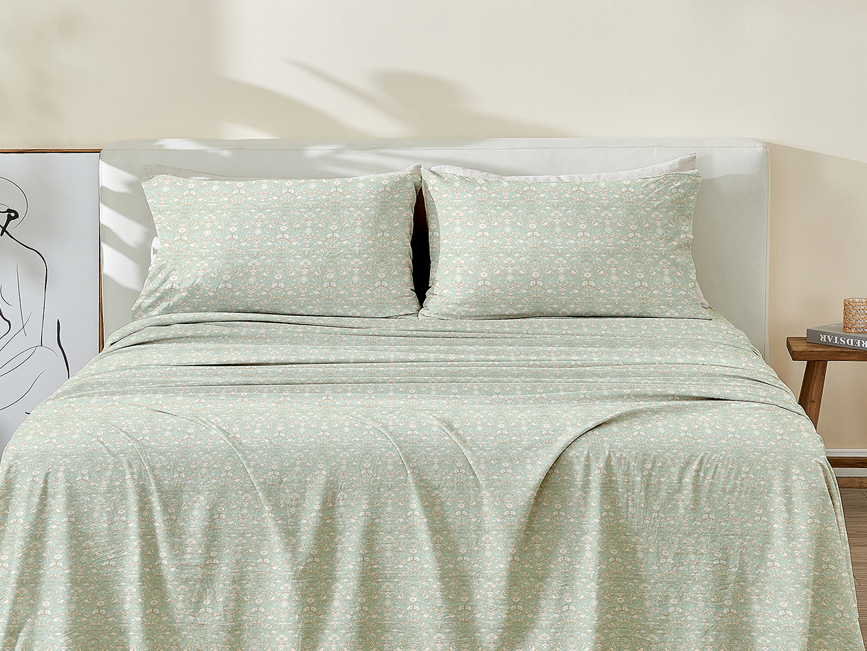 4-Piece Floral Print Microfiber Sheet Set (Floral Green/Queen)