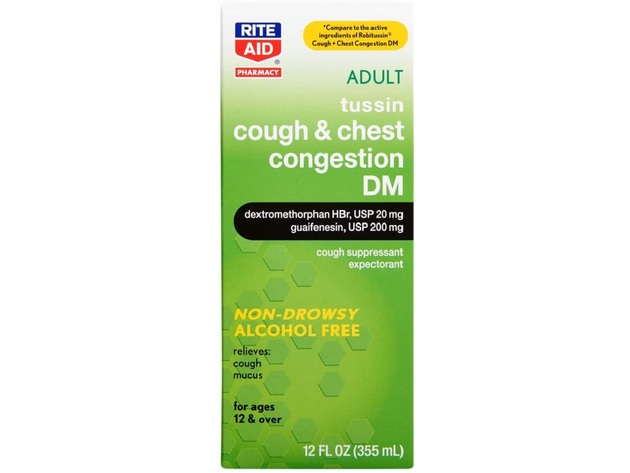 Rite Aid Tussin Cough Medicine and Decongestant DM, Cough Suppressant For Adults, Non Drowsy, 12 Ounce