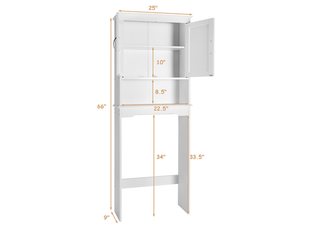 Costway Over The Toilet Storage Cabinet Bathroom Organizer w/ Adjustable Shelf - White