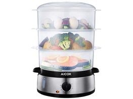 AICOK Food Steamer, Electric Vegetable Steamer with 3-Tier Stackable Basket, 800W Fast Heating Electric Steamer, 9.5 Quart, Auto Shut off