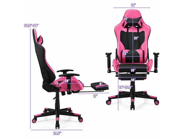 Costway Massage Gaming Chair Reclining Racing Office Computer Chair with Footrest Pink