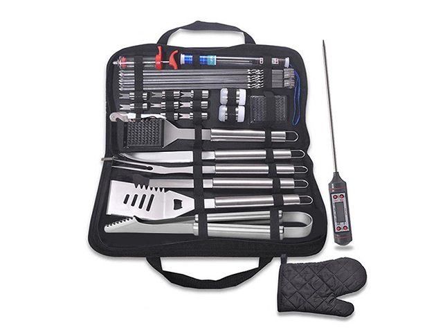 Chef’s Spatula, Grilling Tongs, Carrying Case, & Many More — Become The Grill Master with This High-Quality Stainless Steel Rust-Resistant BBQ Tool Set
