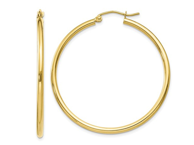 Large 10K Yellow Gold Hoop Earrings 1 1/2 Inches (2mm) | StackSocial