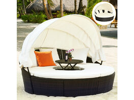 Costway Rattan Daybed Cushioned Canopy Sofa with 3 Pillows (Black)
