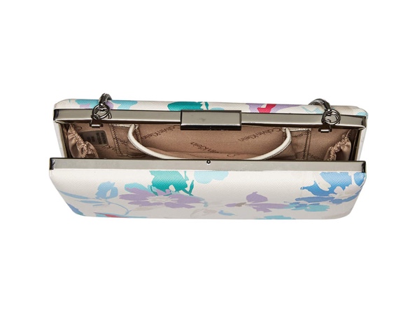Calvin Klein Small Floral Clutch, Saffiano leather; trim: leather, Silver toned exterior hardware