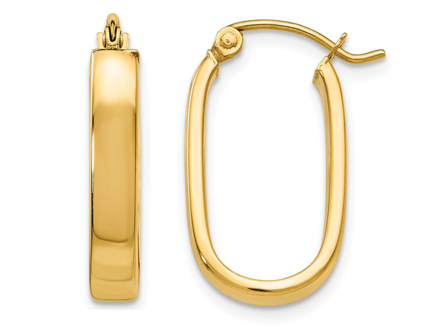 14K Yellow Gold Polished 3.5mm Oval Hoop Earrings