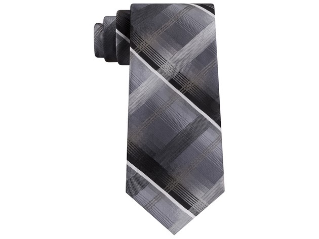 Van Heusen Men's Dean Classic Plaid Tie Black Size Regular