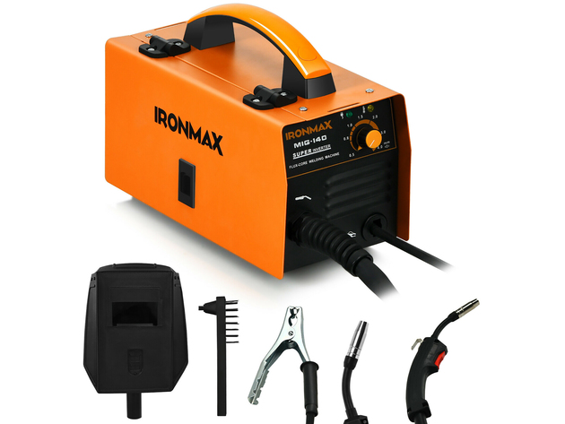 Ironmax MIG 140 Welder No Gas Flux-cored Automatic Feed Welder IGBT Inverter - Yellow
