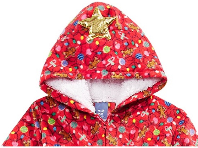 Max & Olivia Big Girls 1-Pc. Hooded Holiday-Print Pajamas Red Size Small (6/6X)