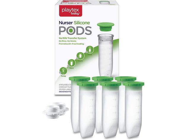 Playtex Baby Nurser Reusable Silicone Pods Breastmilk Storage and Air-Free Feeding, 6 Ounce, 6 Count