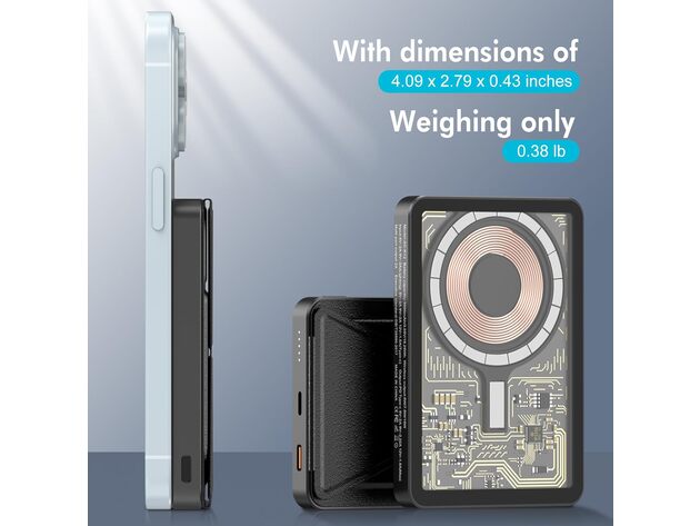 Ultra Slim Transparent 5,000mAh Magnetic Wireless Power Bank (Light Blue)