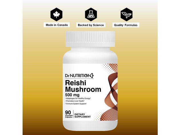 Dr Nutrition 360 Reishi Mushroom 500 mg - Liver Health and Immune System Support, 90 Vegetable Capsules, 3 Months Supply Dietary Supplement