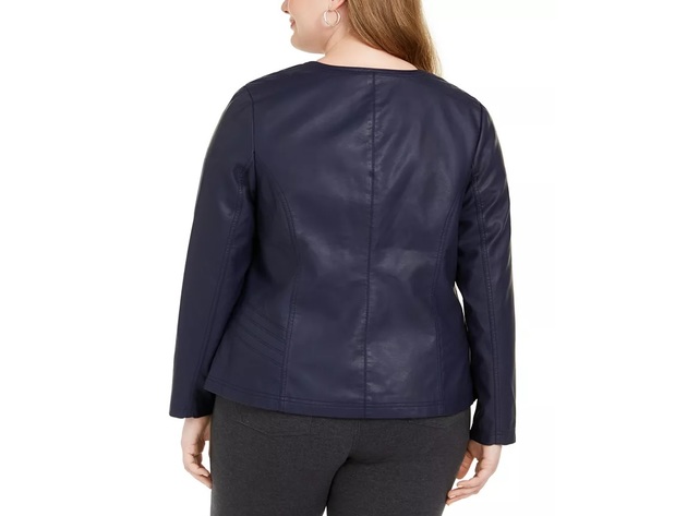 Alfani Women's Plus Size Faux Leather Zipper Jacket  Blue Size 2 Extra Large