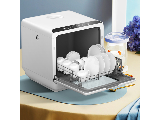 Costway Countertop Dishwasher Air Drying 5 Programs with Water Tank Green\White - White