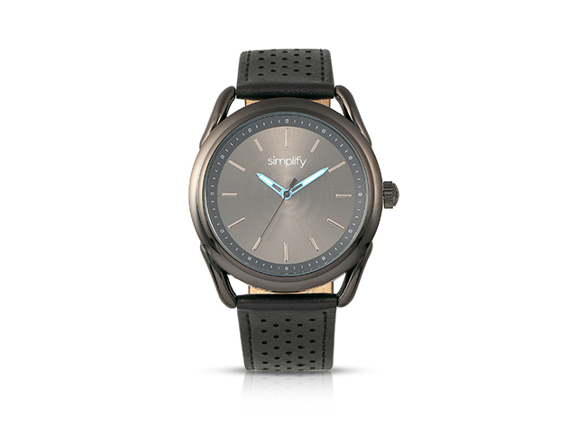 Simplify 5900 Series Leather Band Watch (Black/Black)