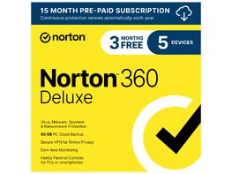 Norton 360 Deluxe: 50GB Cloud PC Backup for 5 Devices (15-Month Subscription)