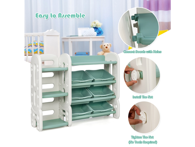 Costway Kids Toy Storage Organizer w/Bins & Multi-Layer Shelf for Bedroom Playroom Green\Blue - Green