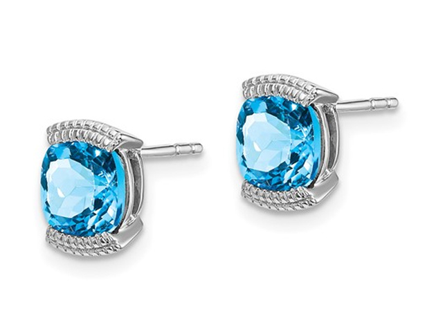 1.75 Carat (ctw) Natural Blue Topaz Earrings in 14K White Gold with Accent Diamonds