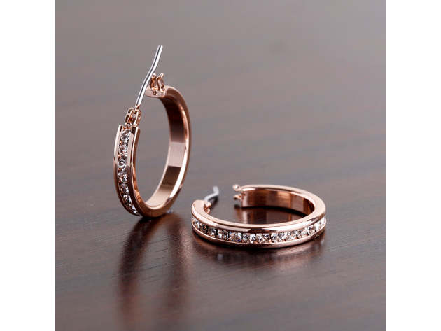 Gold Plated Cubic Zirconia Hoop Earrings Rose Gold