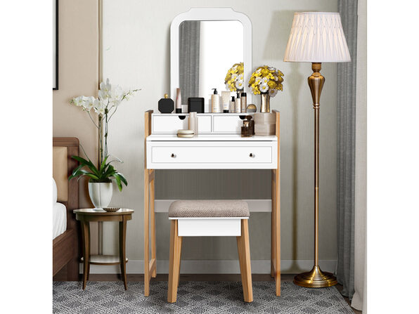 Costway Makeup Vanity Table Dressing Table Cushioned Stool Set White And Natural Stacksocial