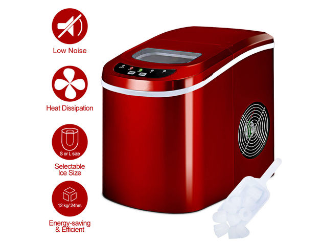 Costway Red Portable Compact Electric Ice Maker Machine Mini Cube 26lb/Day - Red