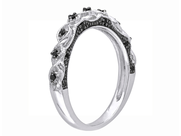 Black Diamond Ring 1/8 Carat (ctw) in 10k White Gold - 10