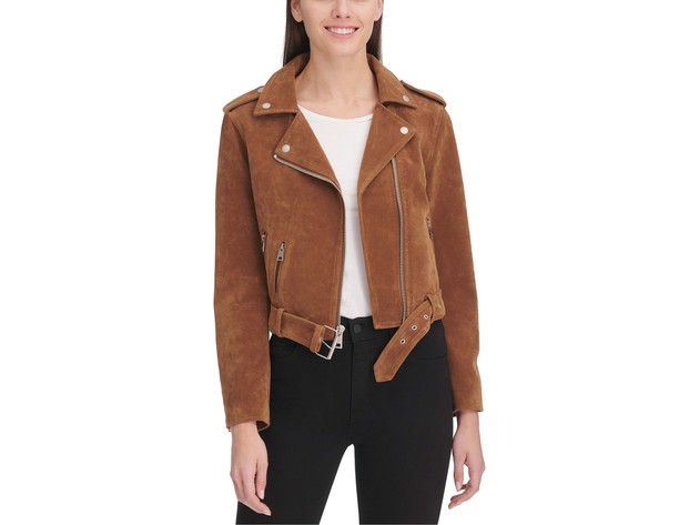 Levi's  Women's Belted Faux Suede Moto Jacket Brown Size Medium