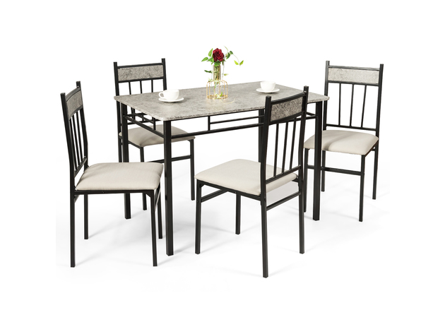 Costway 5 Piece Dining Set Faux Marble Top Table and 4 Padded Seat Chairs w/ Metal Legs