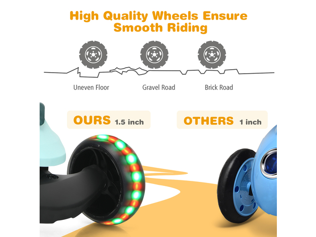Honeyjoy Portable 3 Wheel Kids Scooter with Gravity Steering System Purple\Blue\Green - Green
