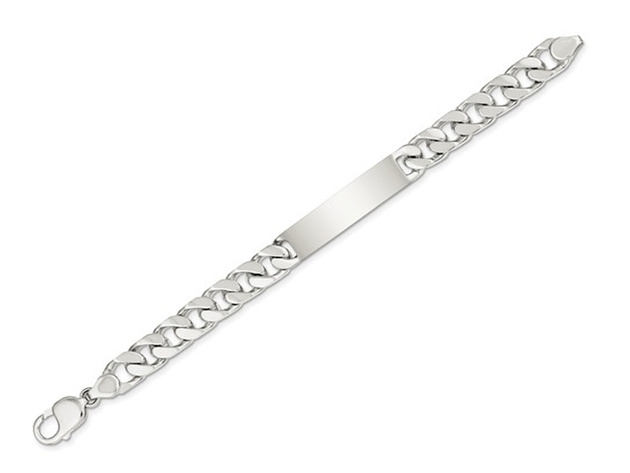 Mens Engraveable Polished Link ID Bracelet in Sterling Silver 8.5 Inches