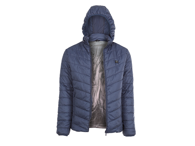 CALDO-X Heated Jacket with Detachable Hood (Navy/Large, Requires Power Bank)